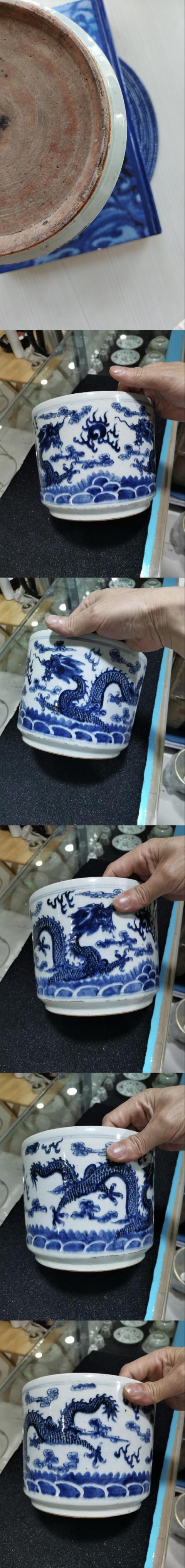 古玩陶瓷清道光咸豐 青花二龍戲珠紋筒式香爐拍賣(mài)，當(dāng)前價(jià)格4500元