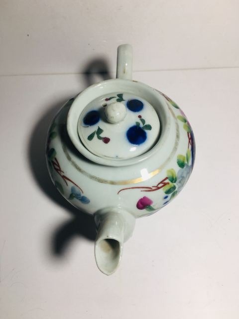 古玩陶瓷民國青花加彩花卉紋茶壺拍賣，當前價格1800元