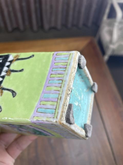 古玩陶瓷綠地粉彩博古紋方瓶一對拍賣，當前價格15000元