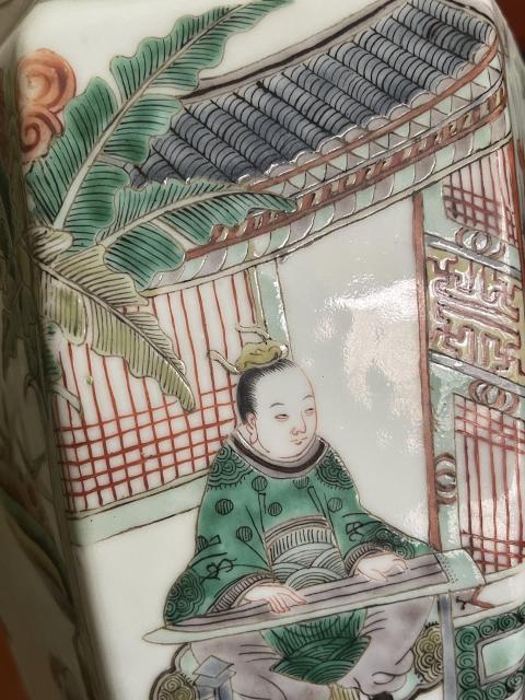 古玩陶瓷五彩竹林七賢圖六方瓶拍賣,當前價格30000元