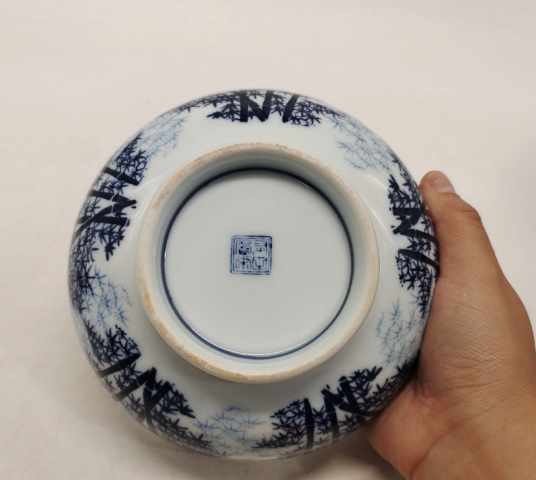 古玩陶瓷竹紋青花花口碗拍賣，當(dāng)前價(jià)格150元