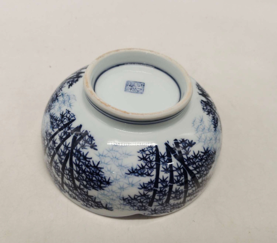 古玩陶瓷竹紋青花花口碗拍賣，當(dāng)前價(jià)格150元