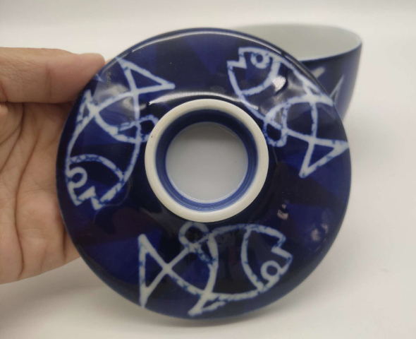 古玩陶瓷魚紋青花蓋碗拍賣,當前價格398元