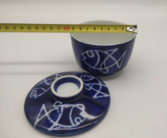 古玩陶瓷魚紋青花蓋碗拍賣,當前價格398元