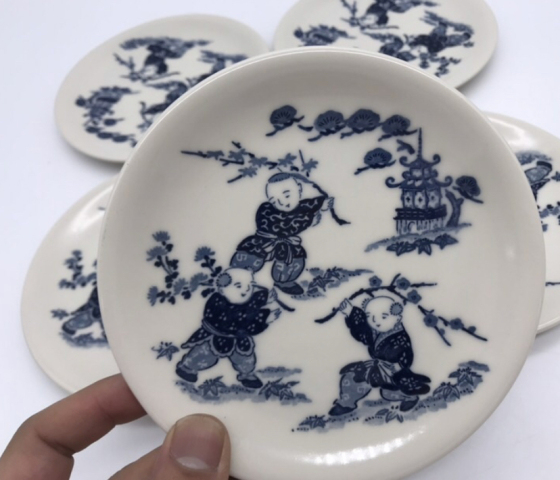 古玩陶瓷嬰戲紋青花盤拍賣，當前價格398元