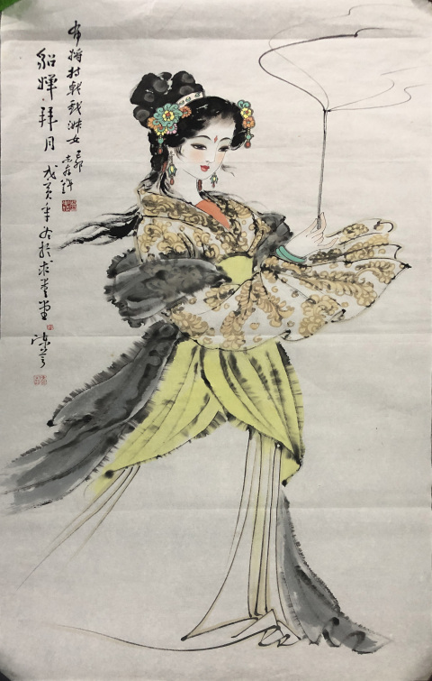 古玩字畫四川名家洪志存、陳蕓 《貂蟬拜月》拍賣,當(dāng)前價格1688元