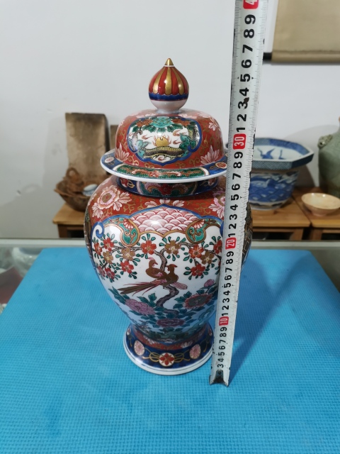 古玩陶瓷【大氣將軍罐】民國青花五彩描金將軍罐拍賣,當(dāng)前價(jià)格500元