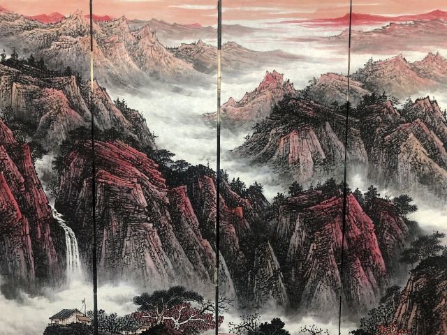 古玩字畫著名畫家張緒洪通景四屏山水拍賣,當前價格1888元