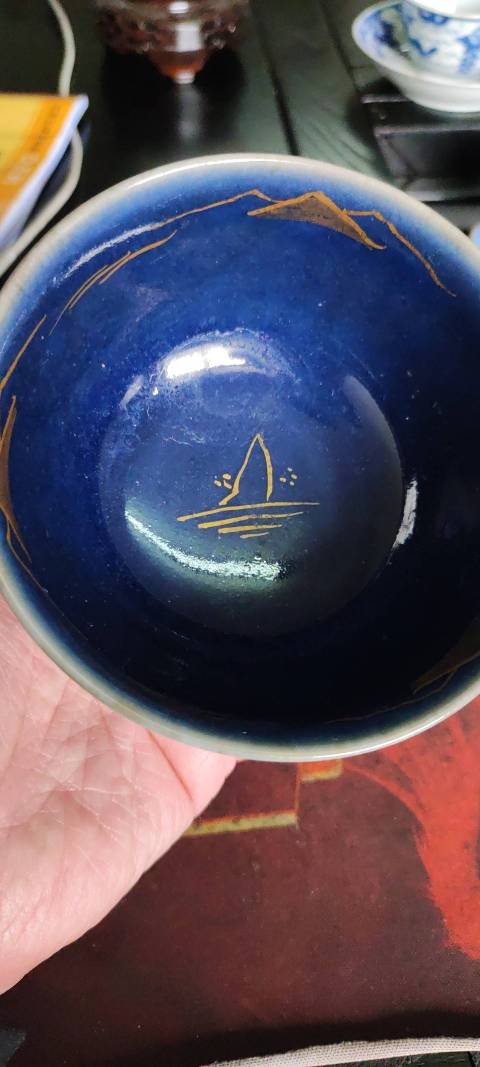 古玩陶瓷藍釉描金杯（日本）拍賣，當前價格2200元