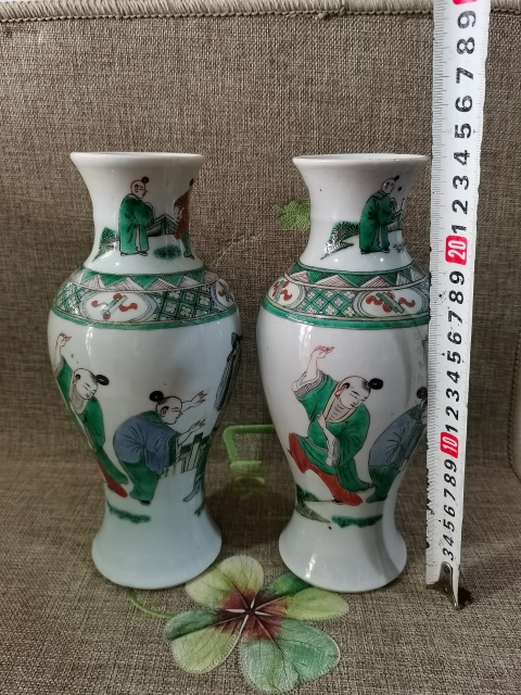 古玩陶瓷【實物鑒定】晚清五彩冠上加冠觀音瓶一對拍賣,當前價格6900元