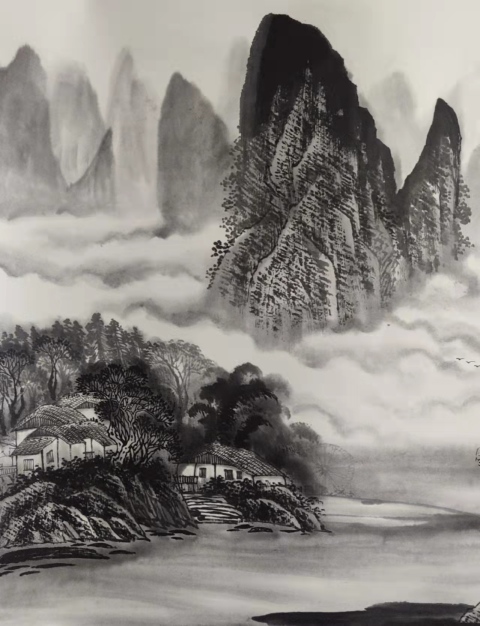 古玩字畫天津美術家協會會員李林榮江村疏雨圖拍賣,當前價格488元