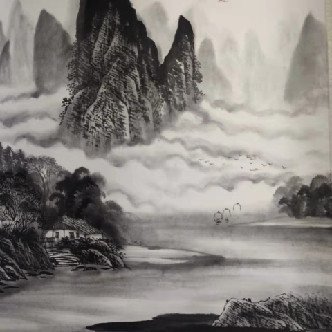 古玩字畫天津美術家協會會員李林榮江村疏雨圖拍賣,當前價格488元