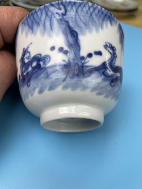 古玩陶瓷清道光 精品青花柳下雙駿壓手杯拍賣，當前價格2100元