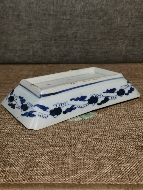 古玩陶瓷【精美筆洗】晚清民國青花四方窩角文房筆洗拍賣,當前價格860元