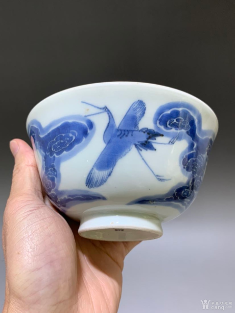 古玩陶瓷鶴紋青花碗拍賣，當前價格1000元