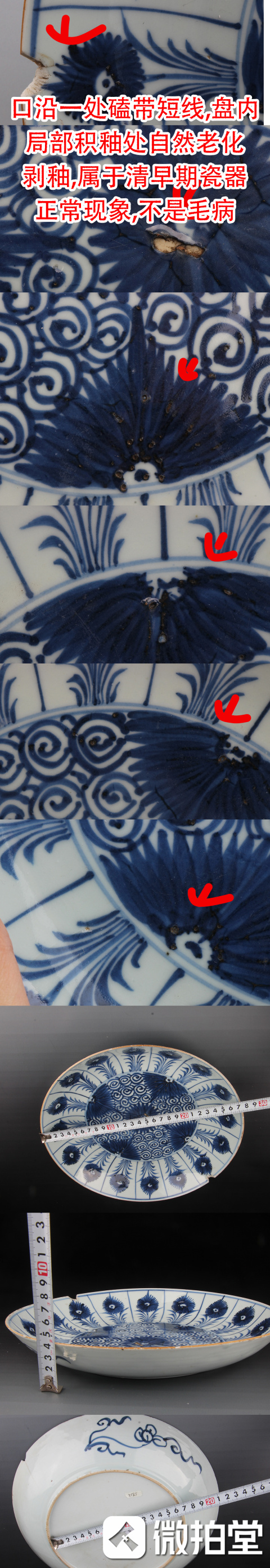 古玩陶瓷【5812】清康熙???青花開窗菊花紋大盤拍賣，當(dāng)前價(jià)格3860元
