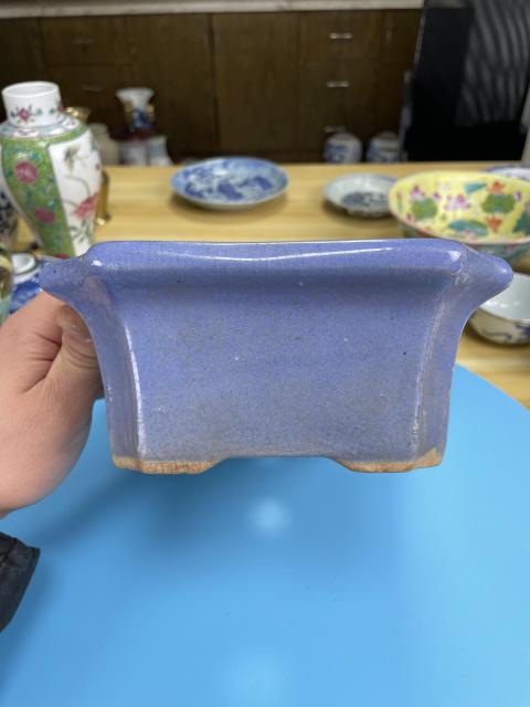 古玩陶瓷民國解放初 天藍(lán)釉花盆拍賣,當(dāng)前價格450元