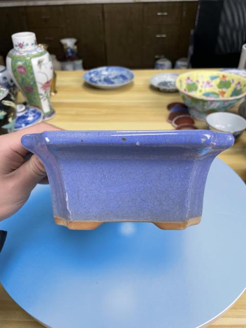 古玩陶瓷民國解放初 天藍(lán)釉花盆拍賣,當(dāng)前價格450元