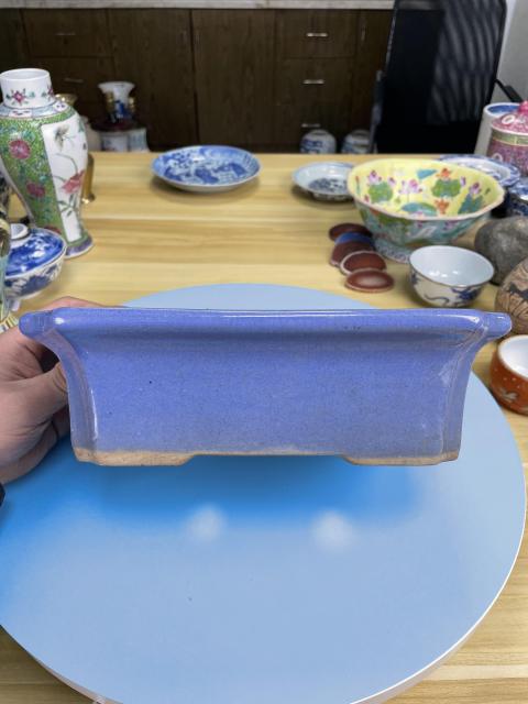 古玩陶瓷民國解放初 天藍(lán)釉花盆拍賣,當(dāng)前價格450元
