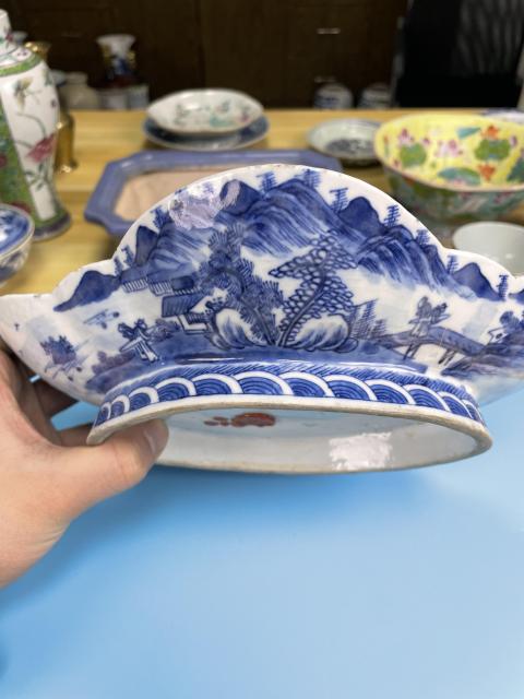 古玩陶瓷清道光 青花攜琴訪友海棠貢盤拍賣，當前價格4980元