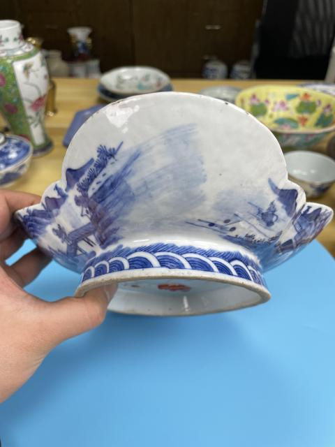 古玩陶瓷清道光 青花攜琴訪友海棠貢盤拍賣，當前價格4980元