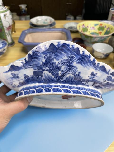 古玩陶瓷清道光 青花攜琴訪友海棠貢盤拍賣，當前價格4980元