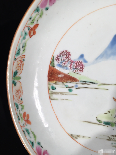 古玩陶瓷清早期山水紋粉彩描金盤拍賣，當前價格1588元