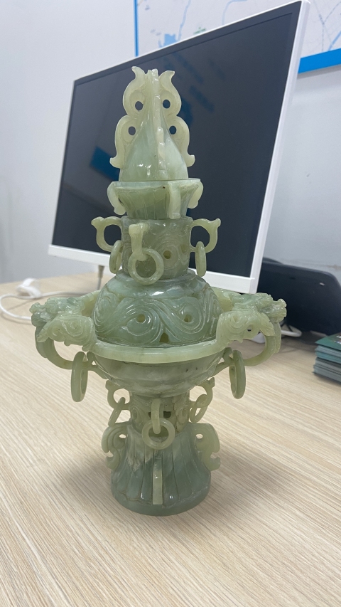 玉製香炉　岫玉製　中国工芸品　置物　NO.838 玉製香炉 岫玉製 中国工芸品 置物 NO.838