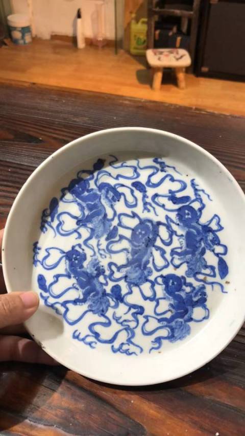 古玩陶瓷青花獅子滾繡球紋盤拍賣,當前價格5500元