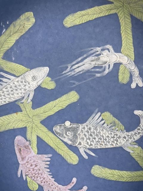 古玩陶瓷晚清民國 天藍釉粉彩魚藻紋筆洗（雍正官窯款）拍賣，當前價格12000元