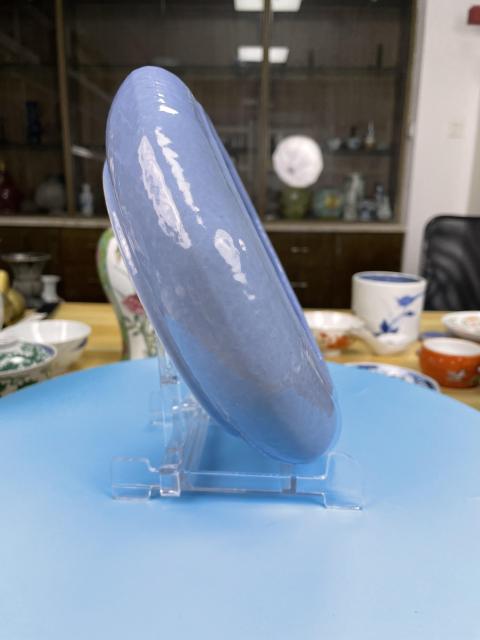 古玩陶瓷晚清民國 天藍釉粉彩魚藻紋筆洗（雍正官窯款）拍賣，當前價格12000元