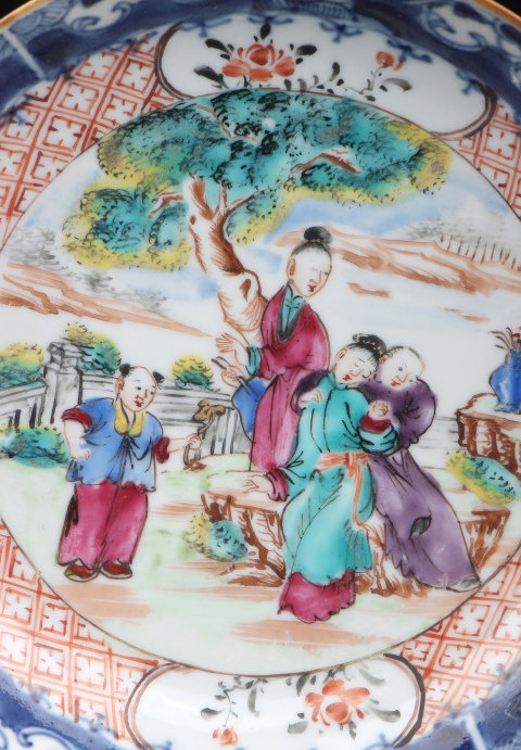 古玩陶瓷【5851】清乾隆??青花加彩庭院暗C宮盤拍賣,當前價格1860元