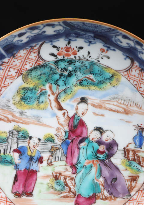 古玩陶瓷【5851】清乾隆??青花加彩庭院暗C宮盤拍賣,當前價格1860元