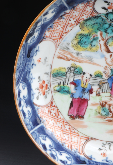 古玩陶瓷【5851】清乾隆??青花加彩庭院暗C宮盤拍賣,當前價格1860元