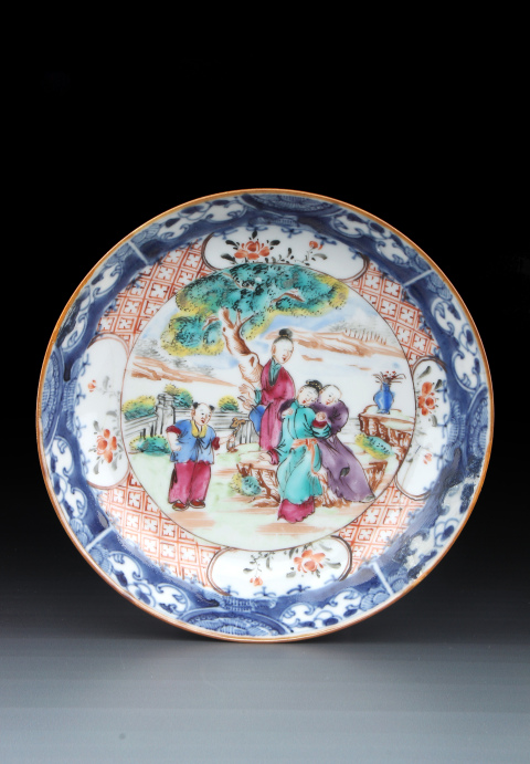 古玩陶瓷【5851】清乾隆??青花加彩庭院暗C宮盤拍賣,當前價格1860元