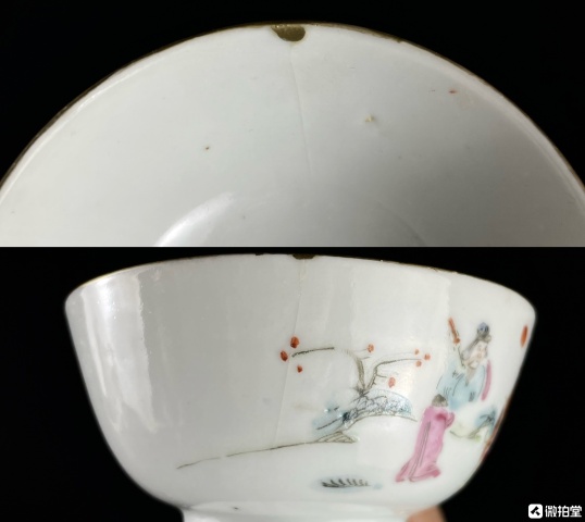 中国　同治年製款　粉彩　螽斯柘榴文　八角煎茶碗　五客　時代箱付　M　R6249E 中国 同治年製款 粉彩 螽斯柘榴文 八角煎茶碗 五客 時代箱付 M