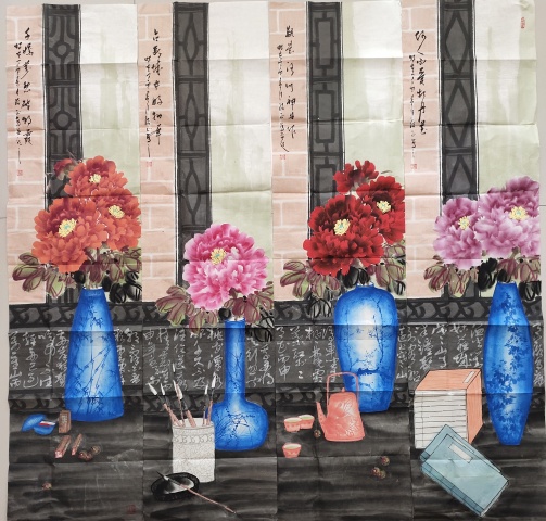 古玩字畫中國美術家協會會員 吳紹正《牡丹四屏》被世人尊稱為“牡丹王”拍賣，當前價格3699元