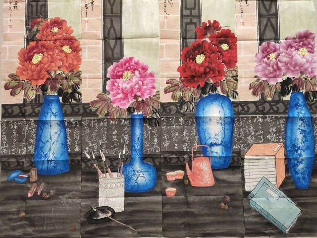 古玩字畫中國美術家協會會員 吳紹正《牡丹四屏》被世人尊稱為“牡丹王”拍賣，當前價格3699元