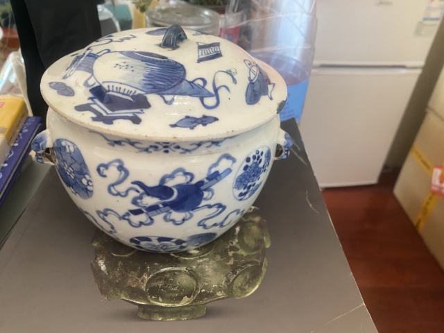 古玩陶瓷暗八仙青花四系粥罐拍賣,當前價格680元