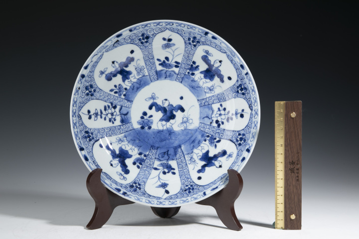 古玩陶瓷清康熙·青花五子嬰戲圖折沿盤拍賣，當(dāng)前價格6500元