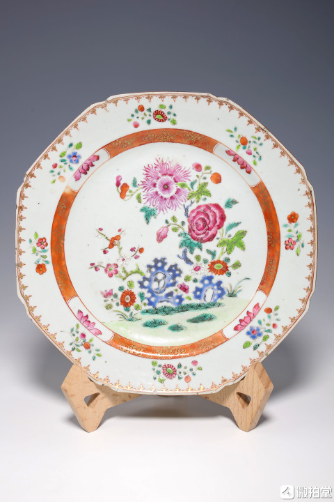 中国古美術品　清の乾隆時代　粉彩花卉洞石中皿　本物保証　23cm 中国古美術品 清の乾隆時代 粉彩花卉洞石中皿 本物