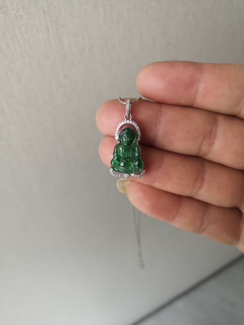 古玩玉器冰種陽綠翡翠觀音拍賣，當前價格580元