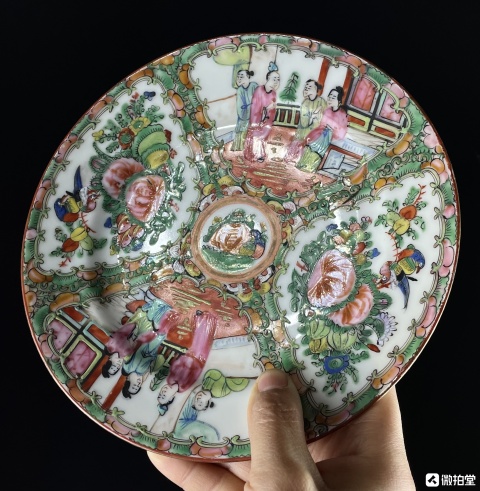 古玩陶瓷清末民初.廣彩開窗人物花鳥蝶紋盤拍賣,當(dāng)前價(jià)格1680元