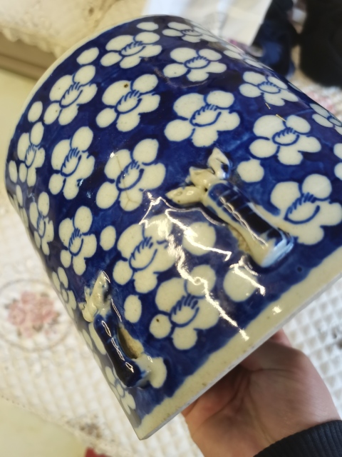 古玩陶瓷青花冰梅蓋缸拍賣,當前價格2333元