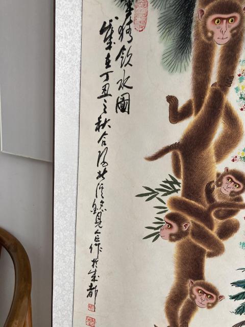 古玩字畫已故畫猴名家周北溪靈猴飲水猴圖拍賣，當前價格8888元