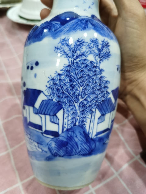 古玩陶瓷青花風景紋瓶拍賣，當前價格1600元