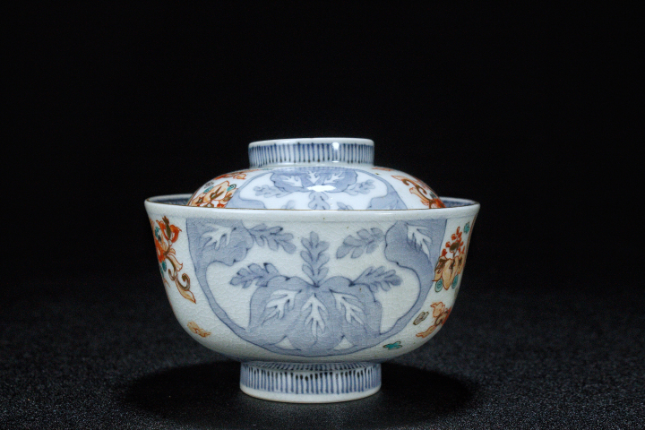 古玩陶瓷晚清·青花加彩龍鳳紋蓋碗拍賣，當前價格450元