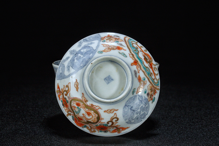 古玩陶瓷晚清·青花加彩龍鳳紋蓋碗拍賣，當前價格450元