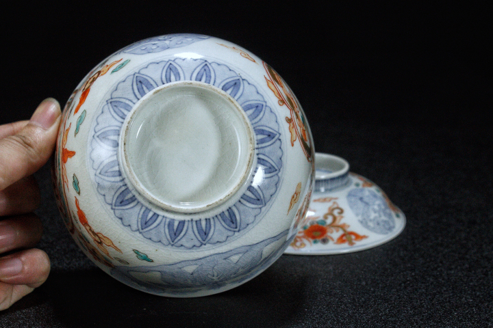古玩陶瓷晚清·青花加彩龍鳳紋蓋碗拍賣，當前價格450元