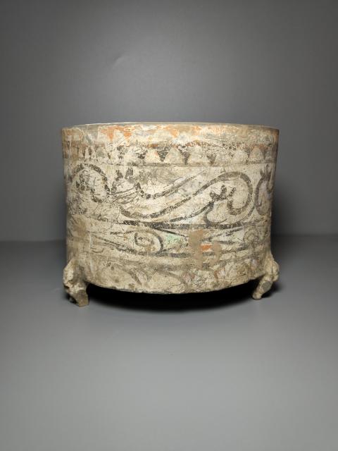 古玩陶瓷西漢彩繪云氣紋三熊足奩（精品彩陶）拍賣，當前價格300元